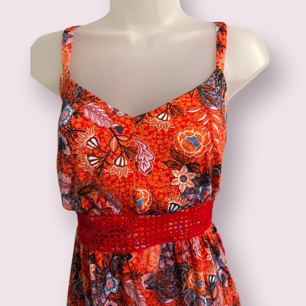 Harlow & Rose Floral Peplum Cami Top Orange Boho Size M - Picture 5 of 6